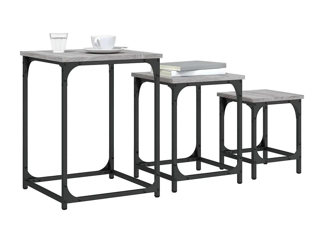 Tavolini Salotto Impilabili 3pz Grigio Sonoma Legno Multistrato