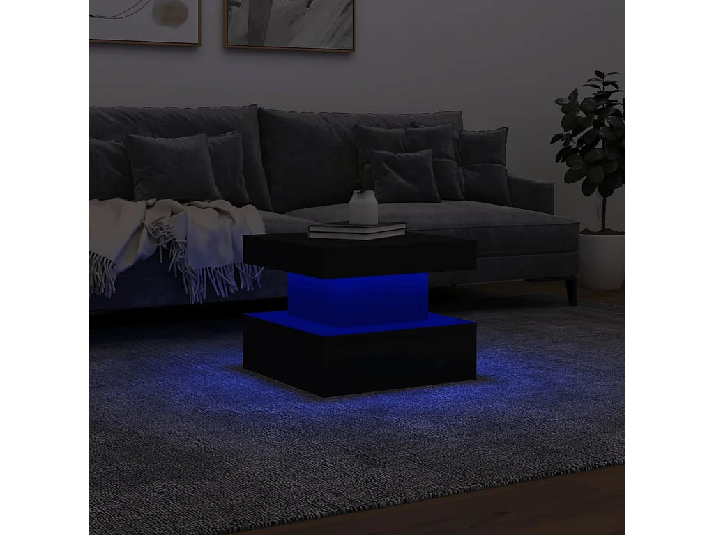 Table basse avec lumières LED noir 50x50x40 cm