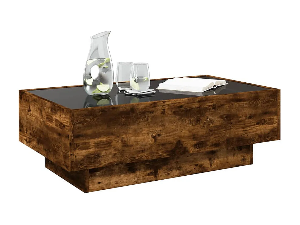 Table basse avec LED chêne fumé 90x50x30 cm bois d'ingénierie