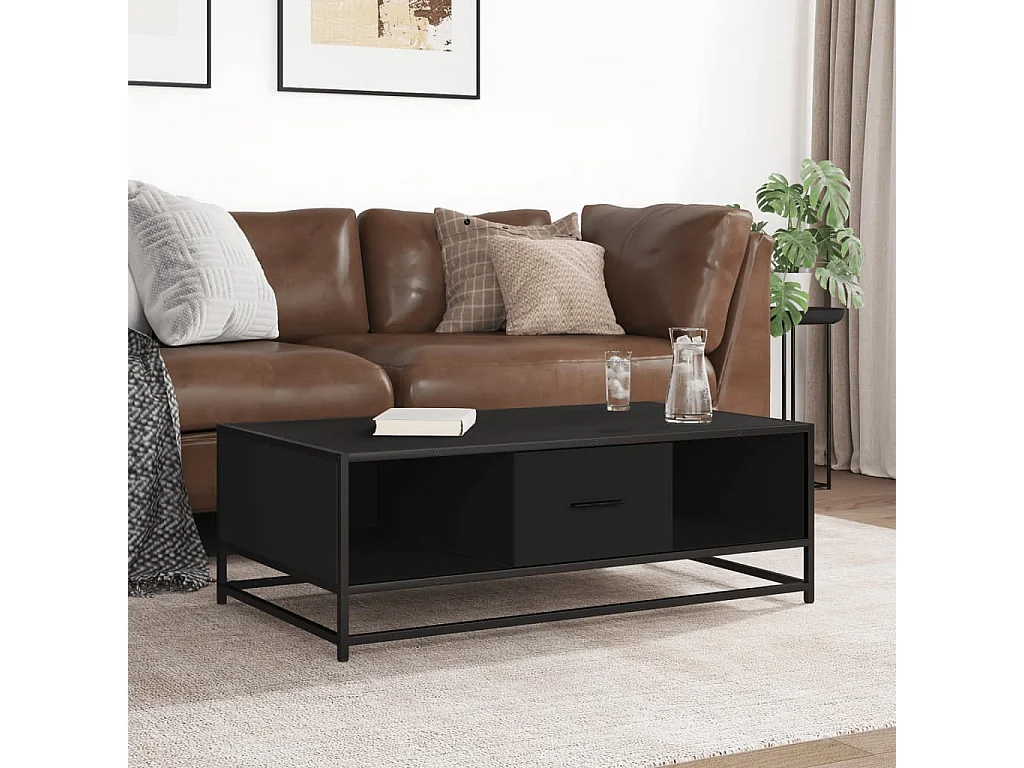 Mesa de centro de madera ingeniería y metal negro 100x57x35 cm