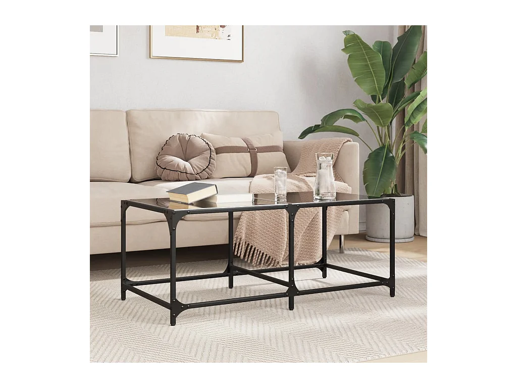 Tavolino con Piano in Vetro Nero 98,5x50x40 cm Acciaio