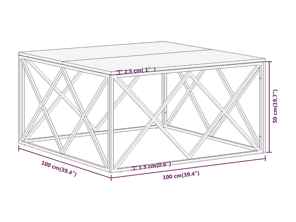 Table basse doré acier inoxydable et bois de mélèze massif