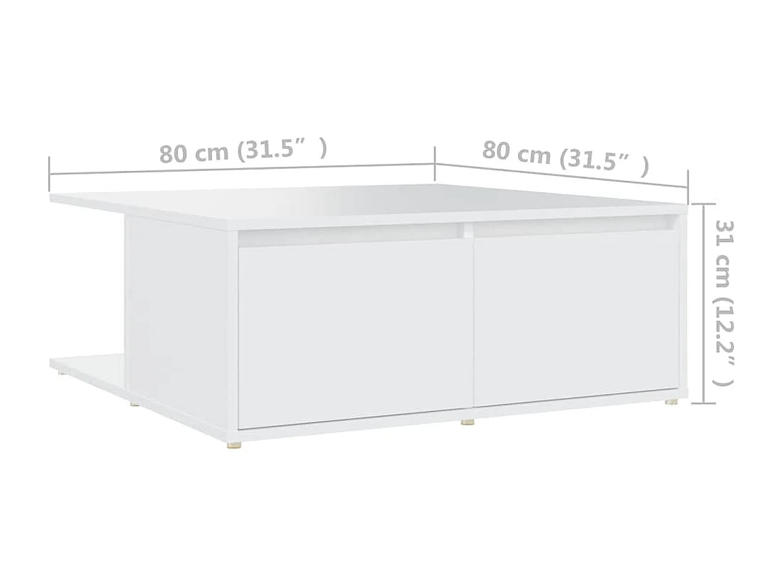 Table basse blanc 80x80x31 cm bois d'ingénierie