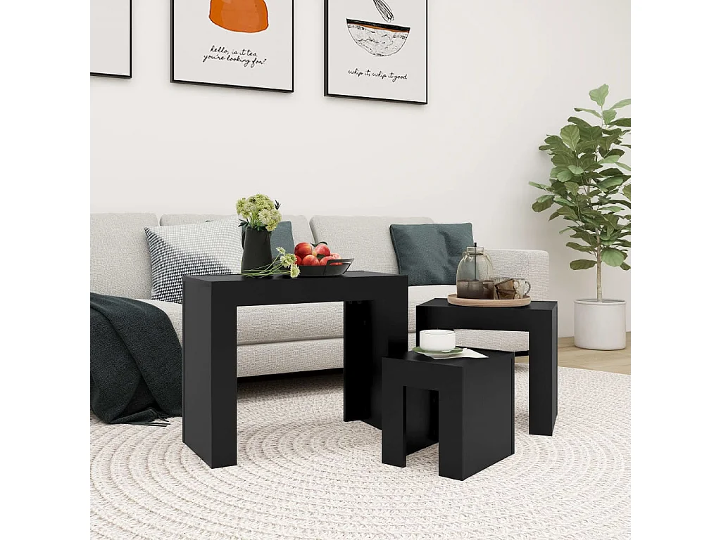Tables basses gigognes 3 pcs noir bois d'ingénierie