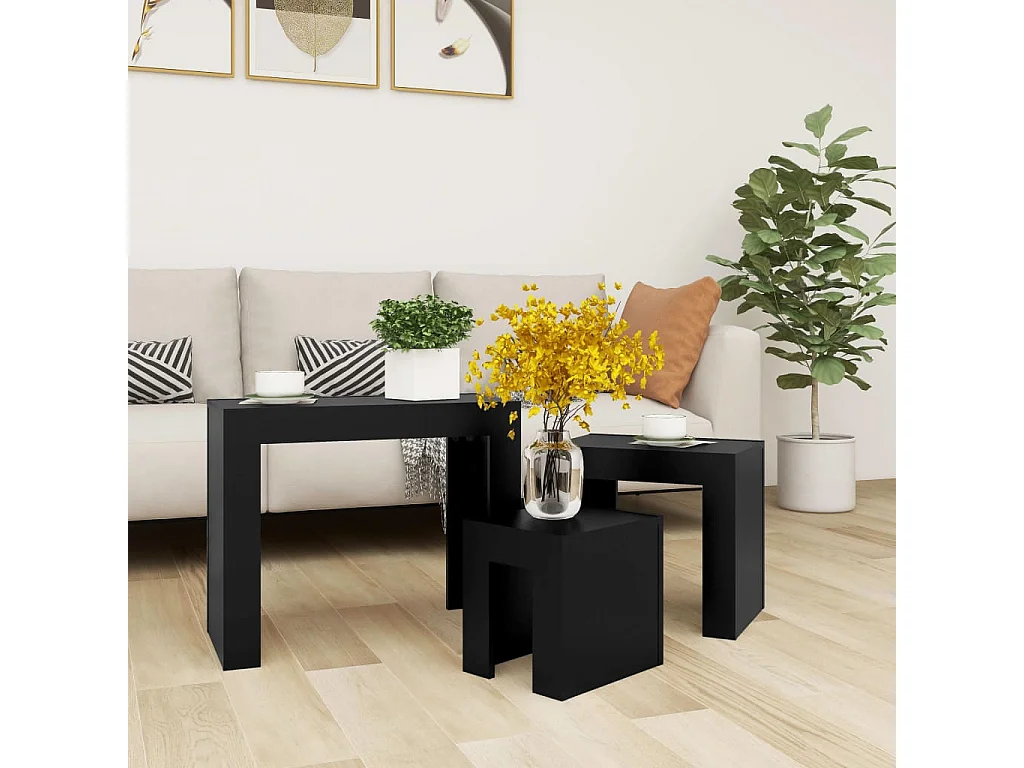 Tables basses gigognes 3 pcs noir bois d'ingénierie
