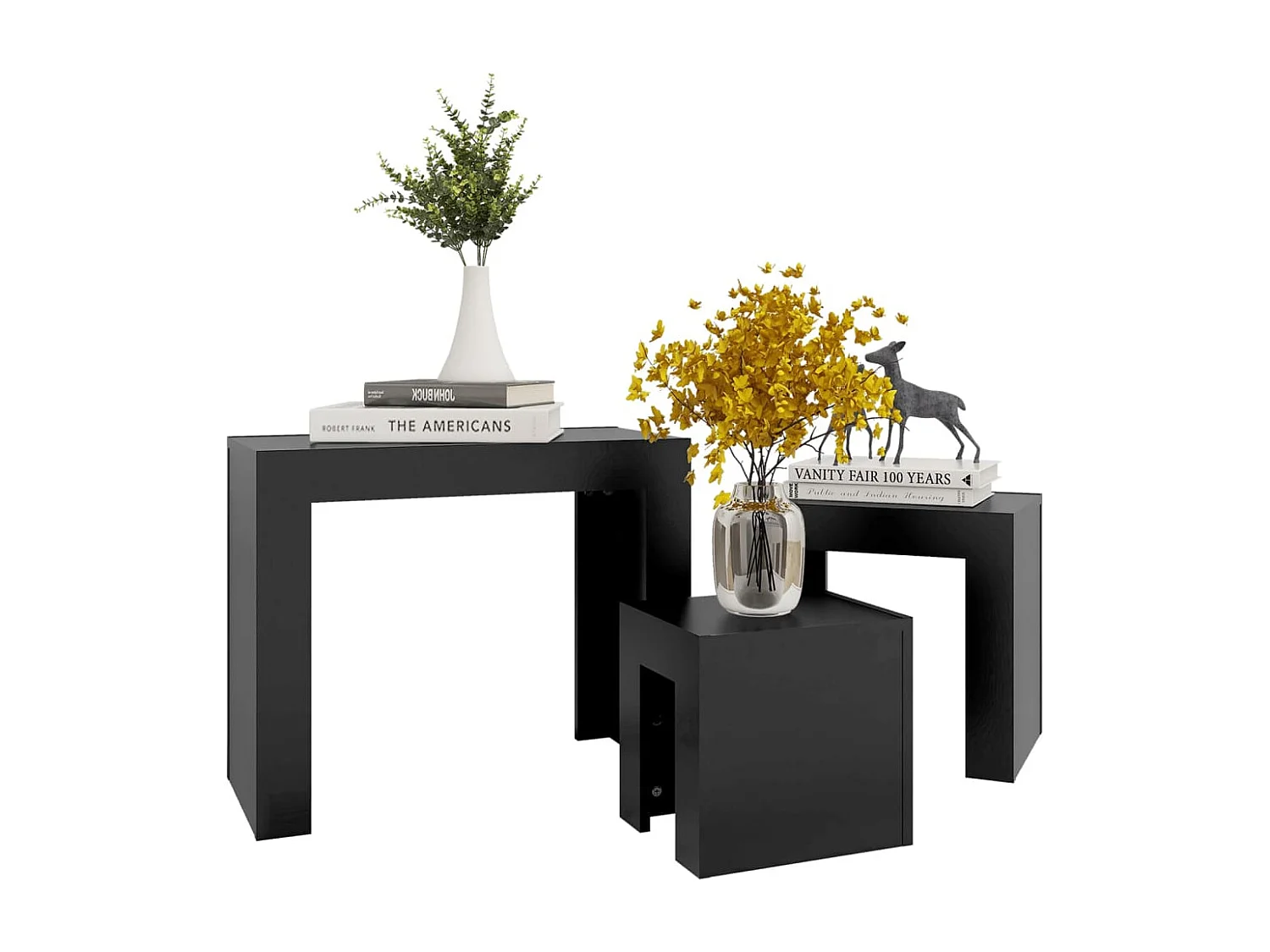 Tables basses gigognes 3 pcs noir bois d'ingénierie