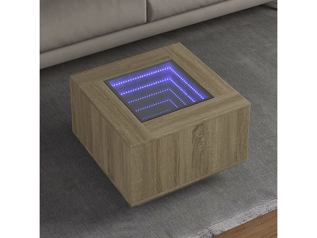 Mesa de centro c/ LEDs 60x60x40 cm derivados de madeira