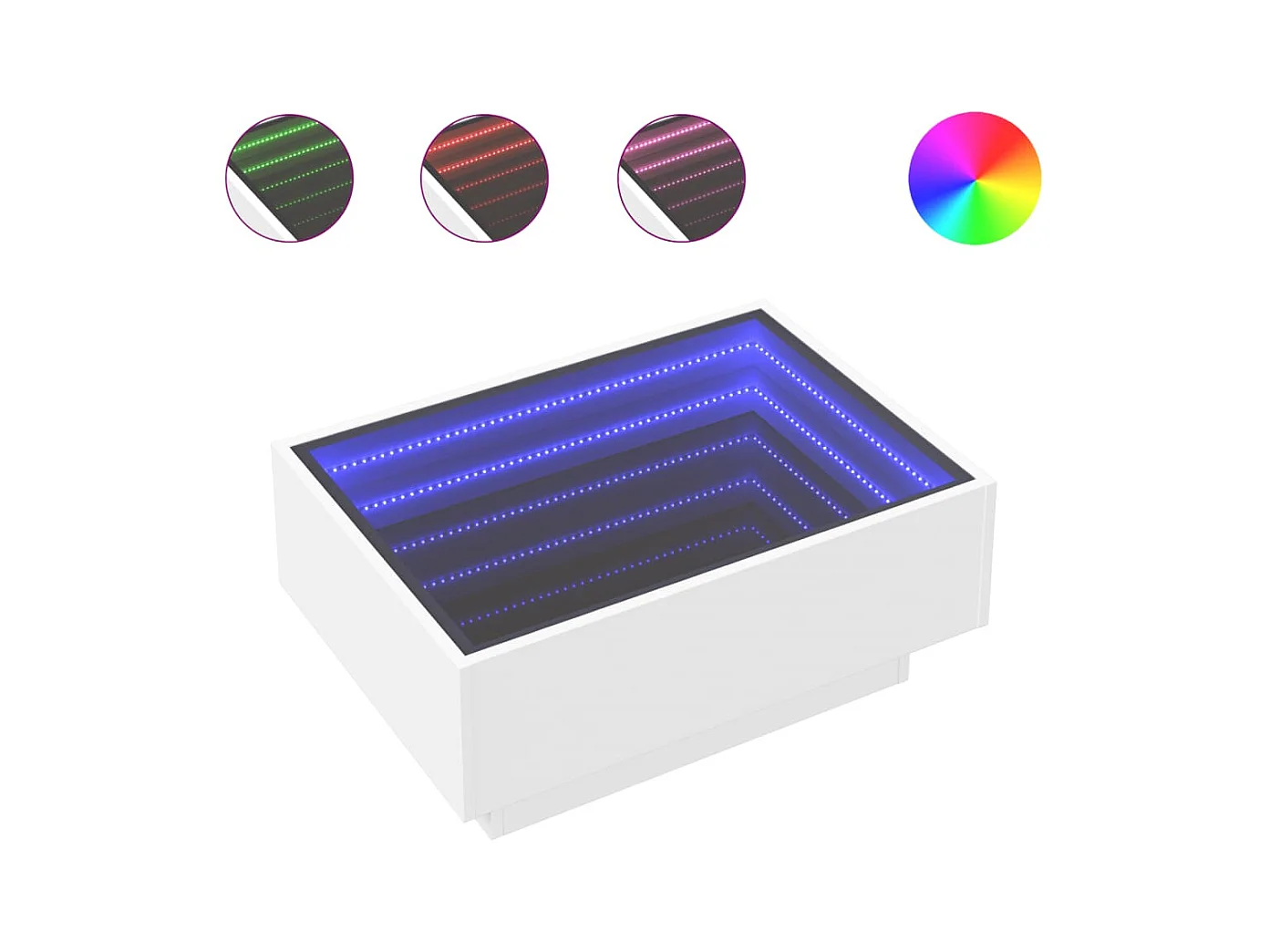 Table basse avec LED blanc 70x50x30 cm bois d'ingénierie