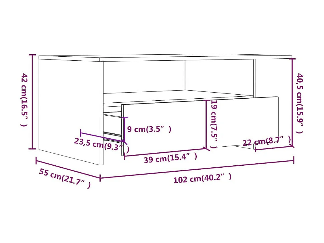 Tavolino Salotto Rovere Marrone 102x55x42 cm Legno Multistrato