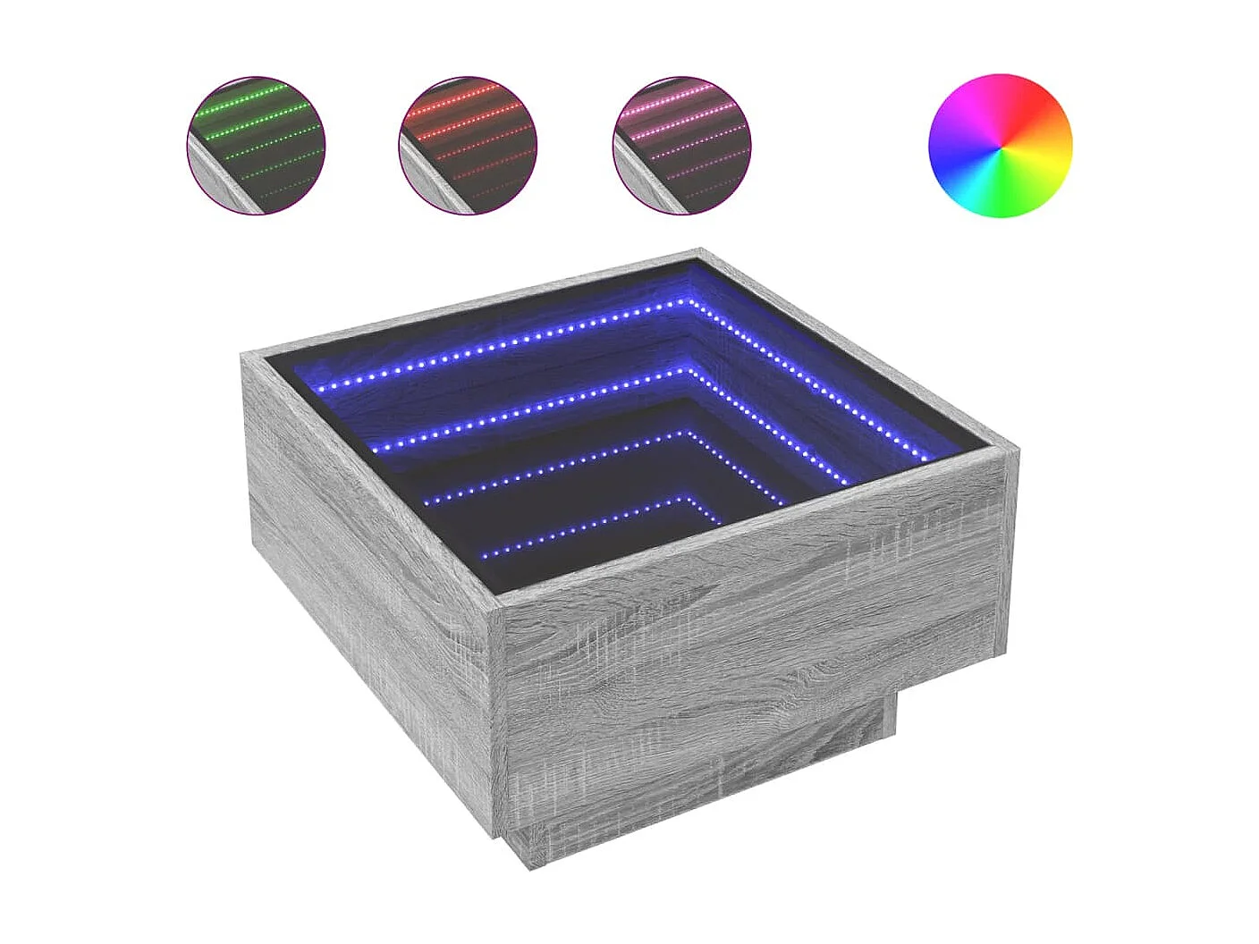 Salontafel met LED 50x50x30 cm bewerkt hout grijs sonoma eiken