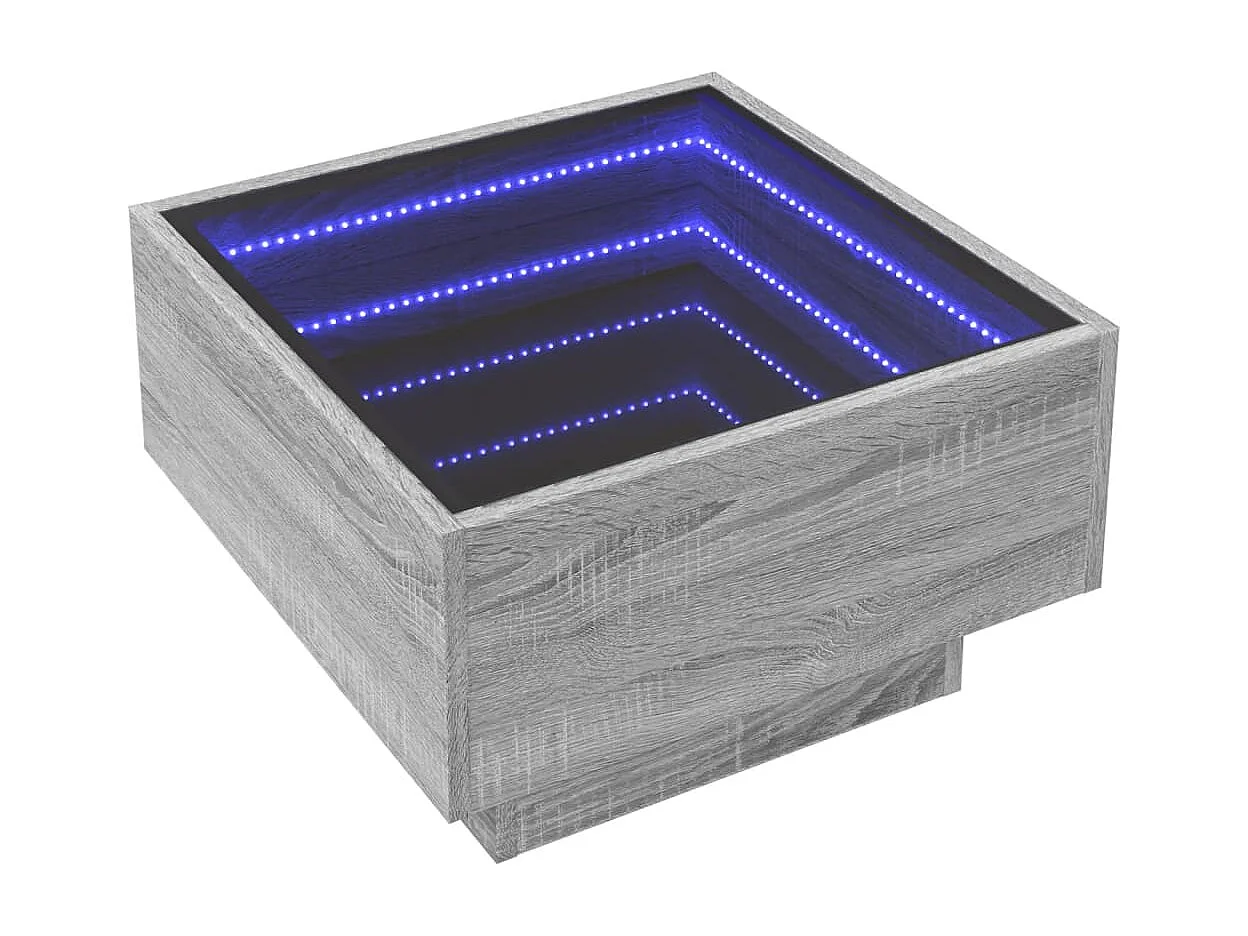 Salontafel met LED 50x50x30 cm bewerkt hout grijs sonoma eiken