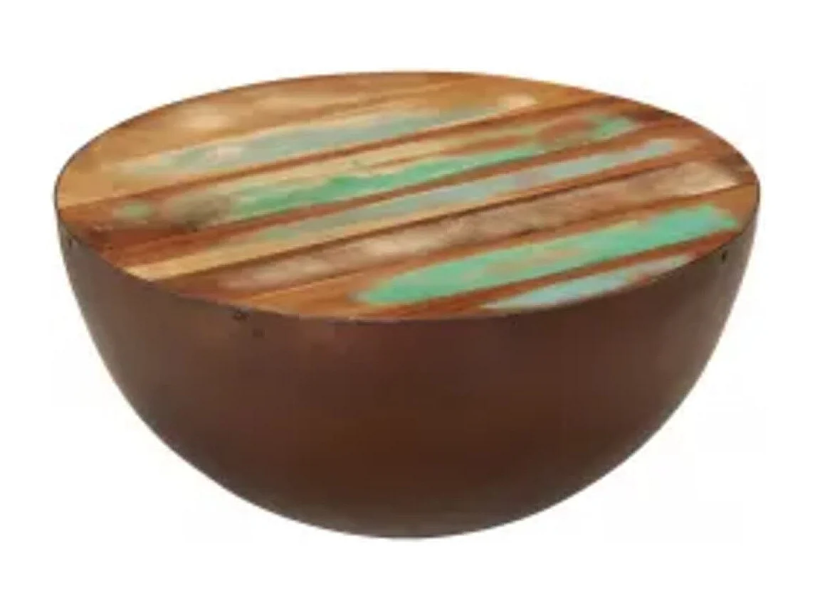Table basse Forme de bol avec base en acier Bois recyclé