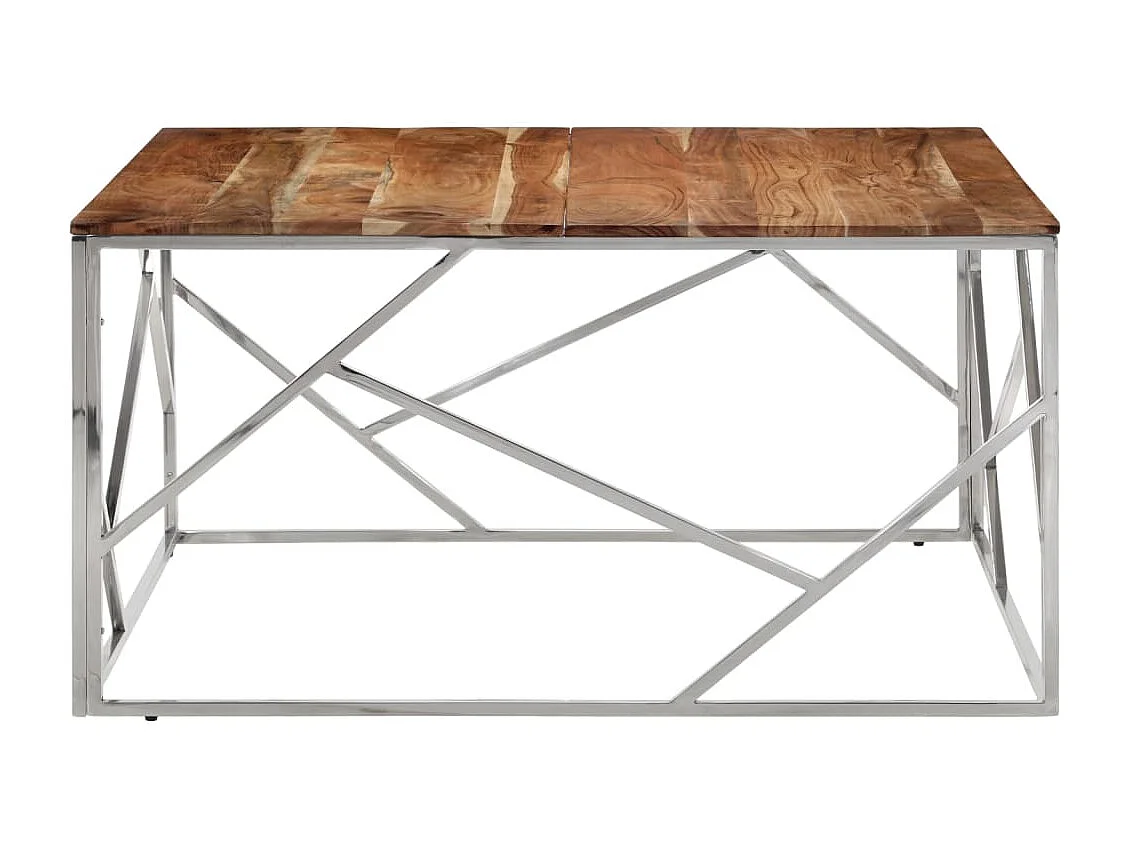 Table basse argenté acier inoxydable et bois massif d'acacia