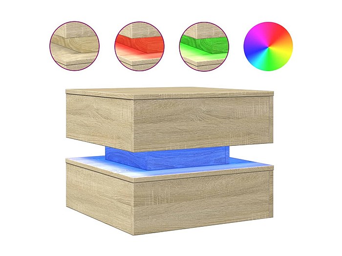 VidaXL Tavolino Da Salotto 50x50x40 Cm In Rovere Sonoma – Con Base In Metallo E Luci LED RGB