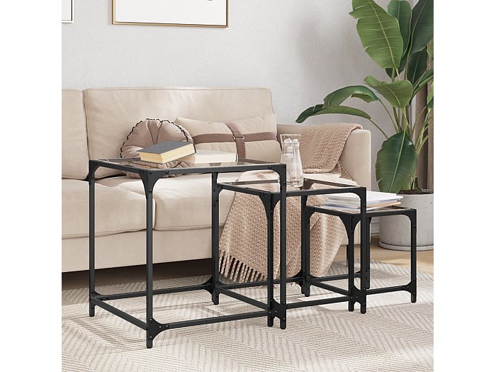 vidaXL Tavolini 3 pz con Piano in Vetro Marroni in Polyrattan