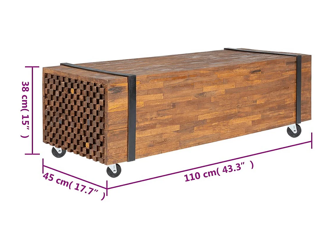 Mesa de centro de madera maciza de teca 110x45x38 cm