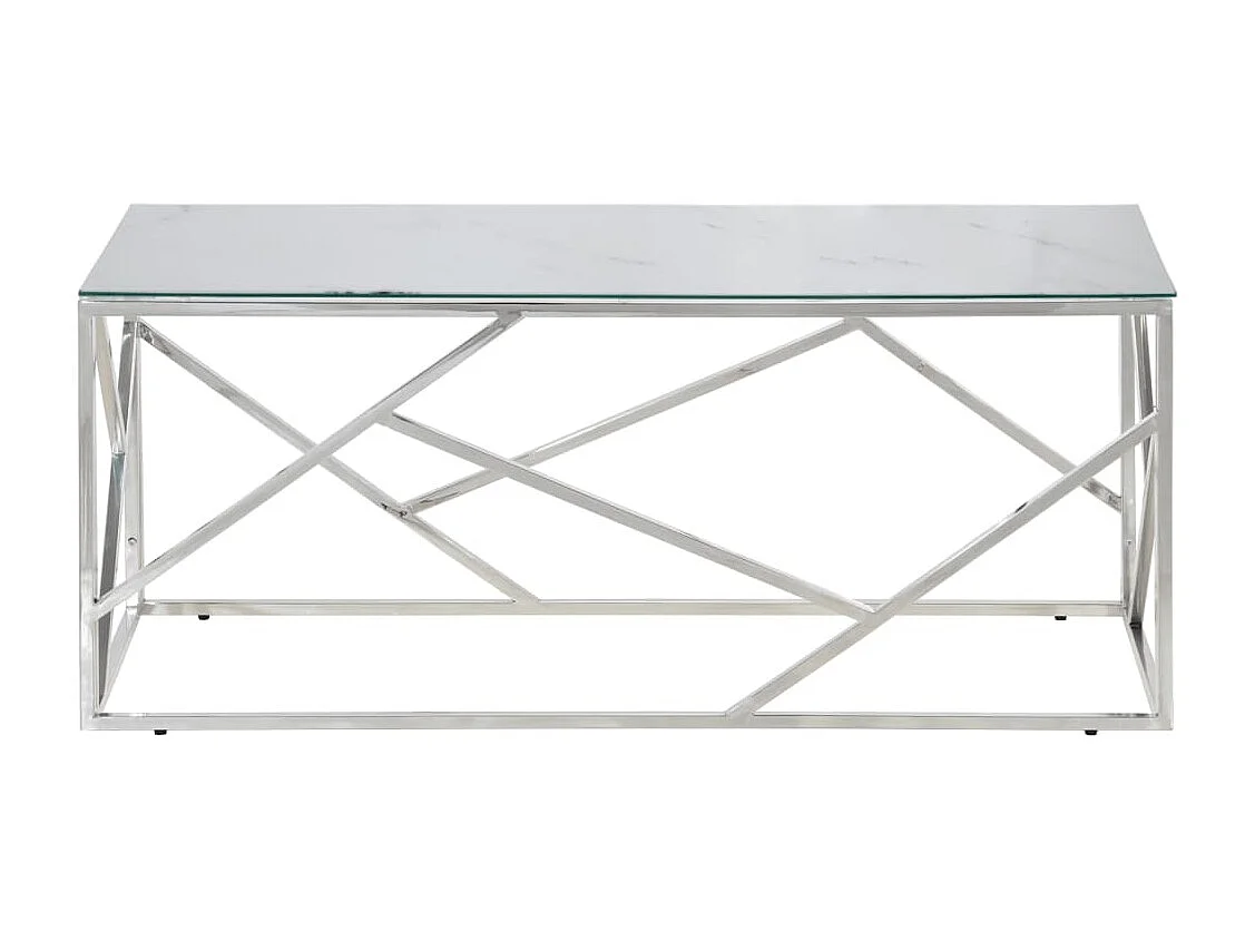 Table basse argenté acier inoxydable et verre trempé