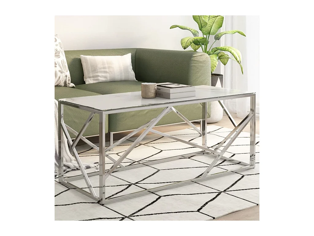 Table basse argenté acier inoxydable et verre trempé