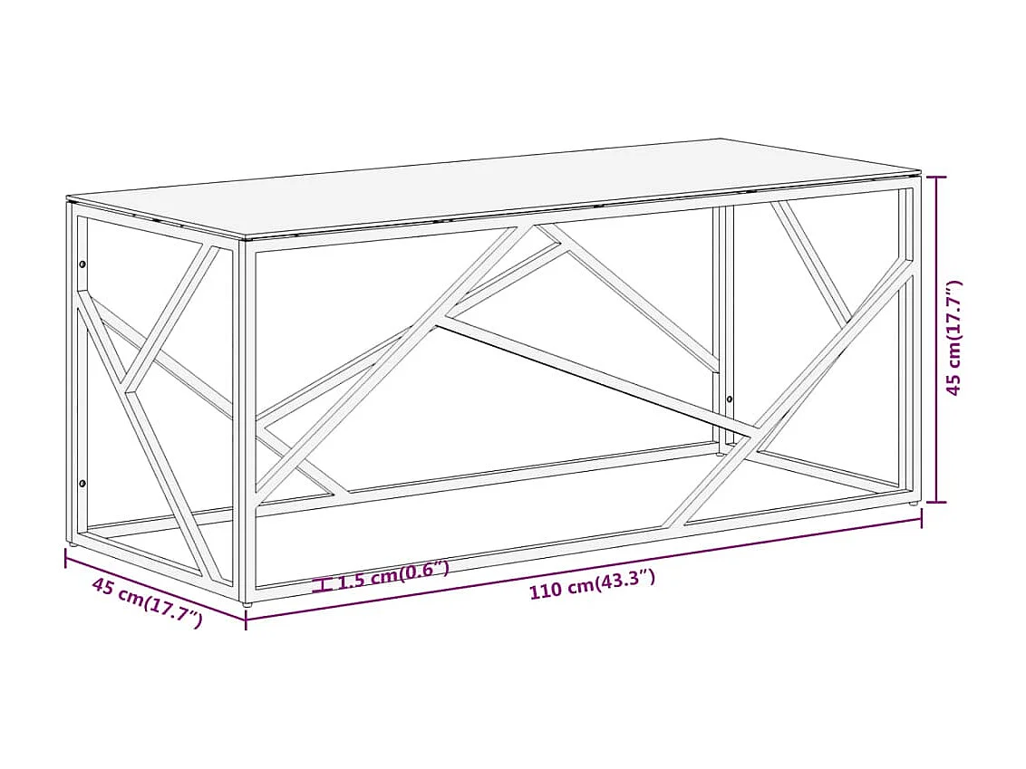 Table basse argenté acier inoxydable et verre trempé