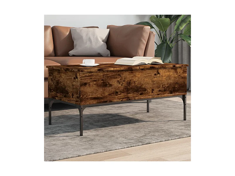 Table basse chêne fumé 100x50x45 cm bois d'ingénierie et métal