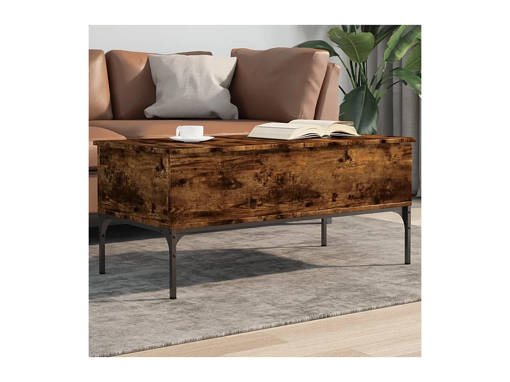 Table basse chêne fumé 100x50x45 cm bois d'ingénierie et métal