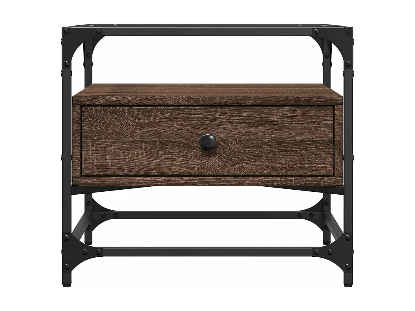 Table basse et dessus en verre chêne marron 50x50x45 cm acier