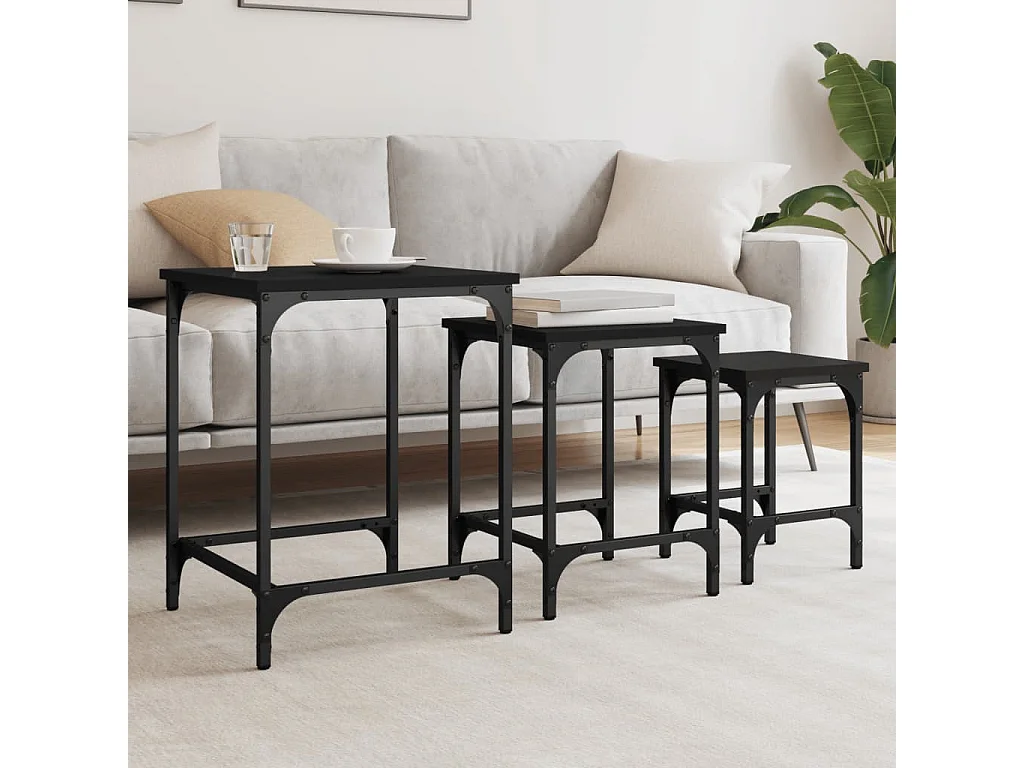 Tables basses gigognes 3 pcs noir bois d'ingénierie