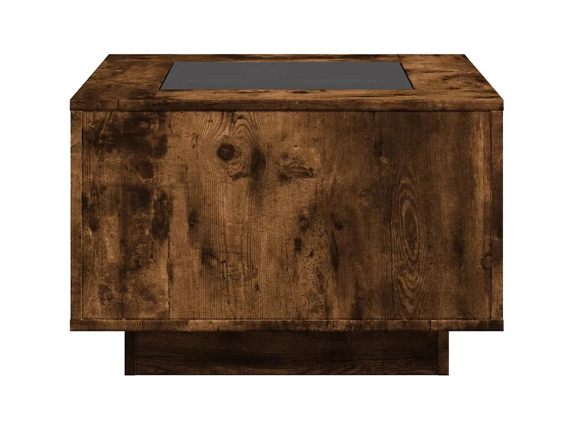 Salontafel met LED 60x60x40 cm bewerkt hout gerookt eikenkleur