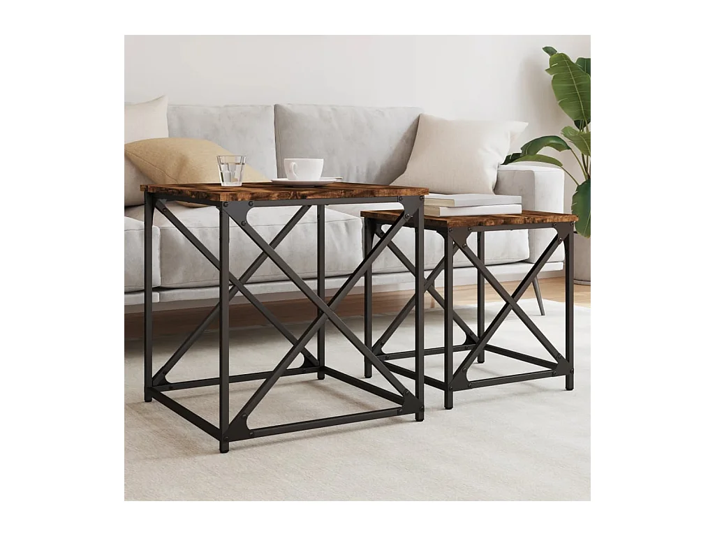 Tavolini Impilabili 2 pz Rovere Fumo in Legno Multistrato