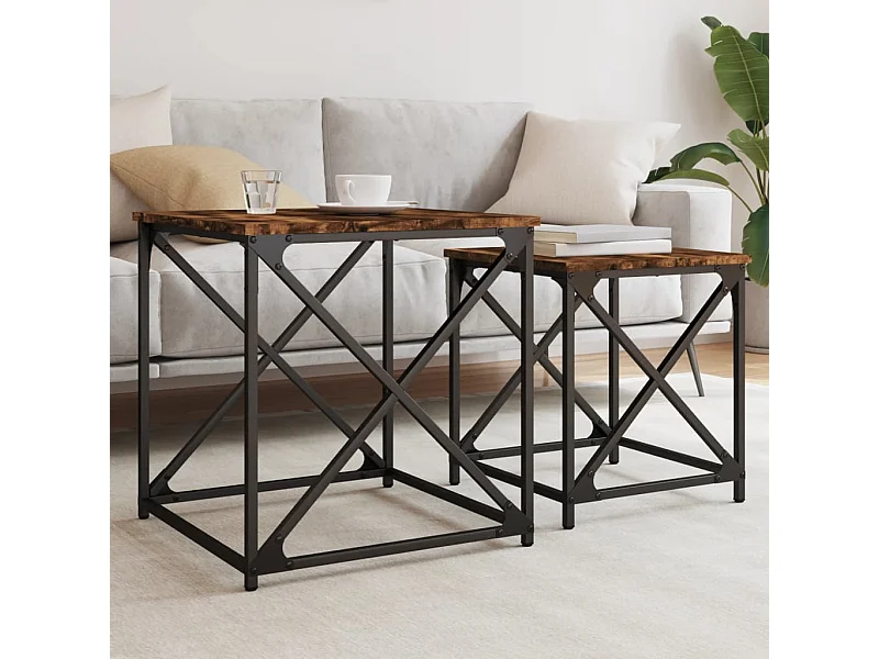 Tavolini Impilabili 2 pz Rovere Fumo in Legno Multistrato