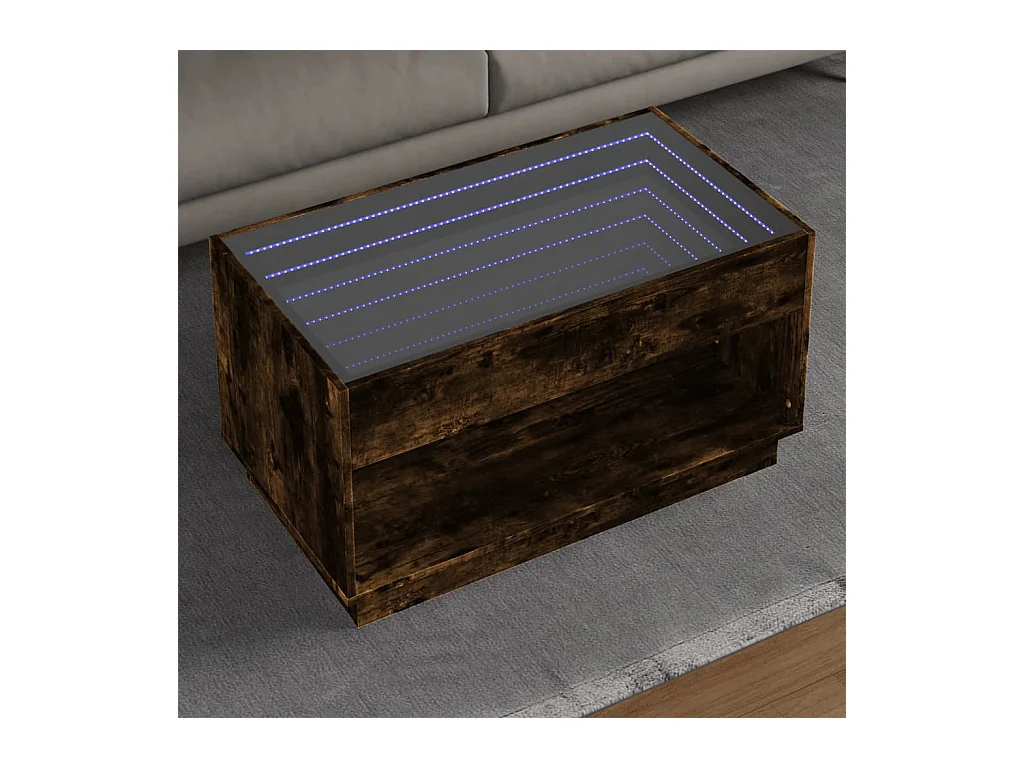 Table basse avec LED infini chêne fumé 90x50x50 cm