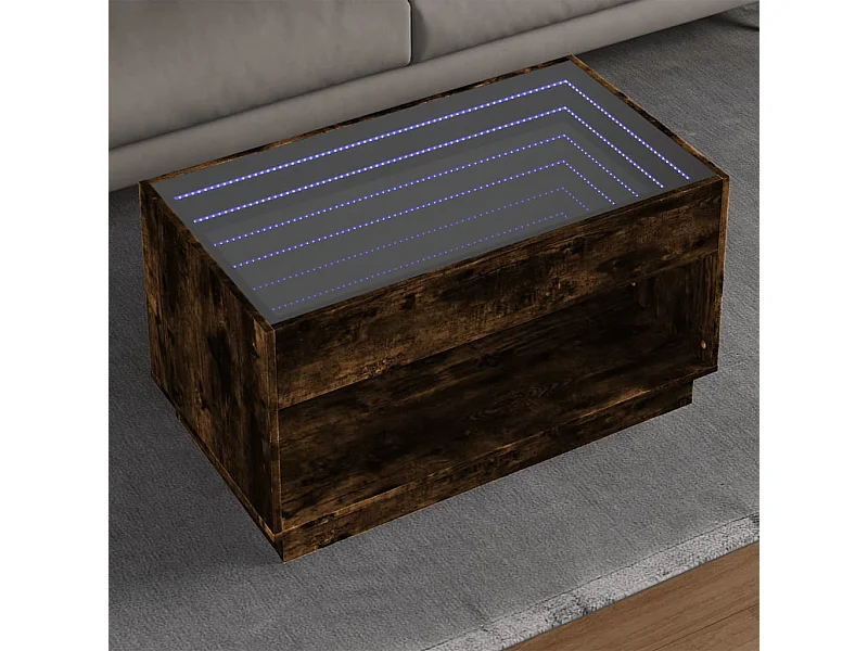 Mesa de centro luzes LED Infinity 90x50x50 cm carvalho fumado