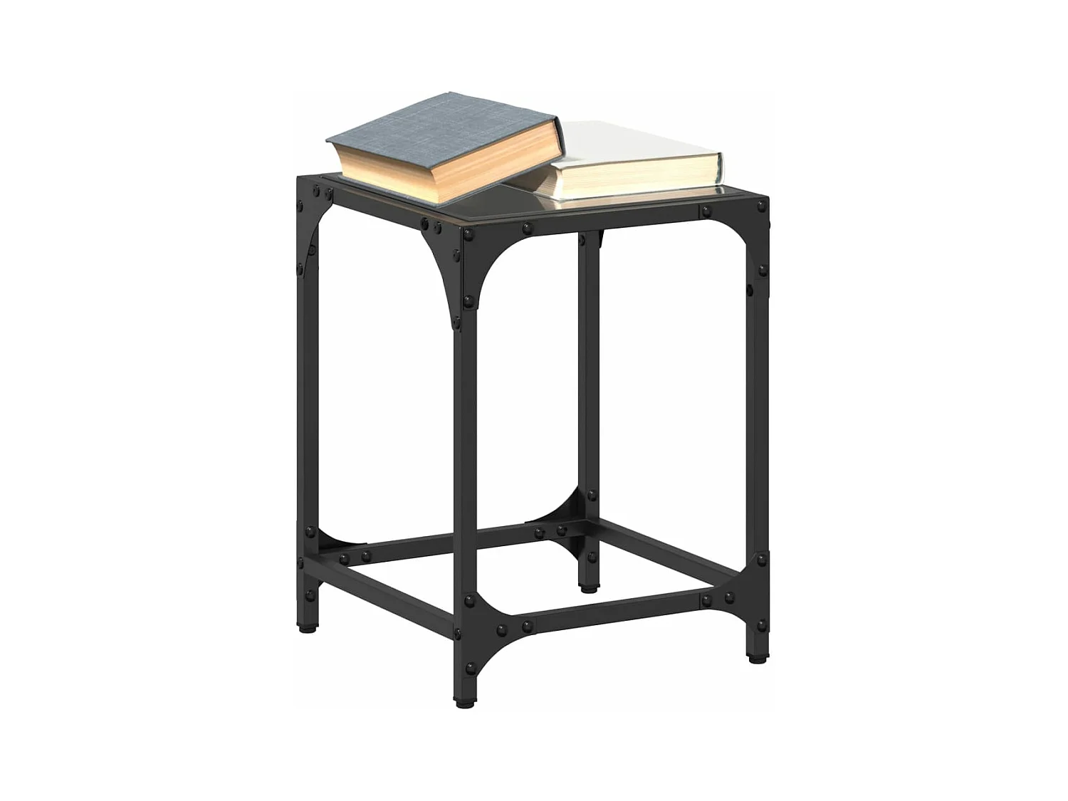 Tavolini da Salotto con Piano Vetro Nero 2pz 30x30x40cm Acciaio