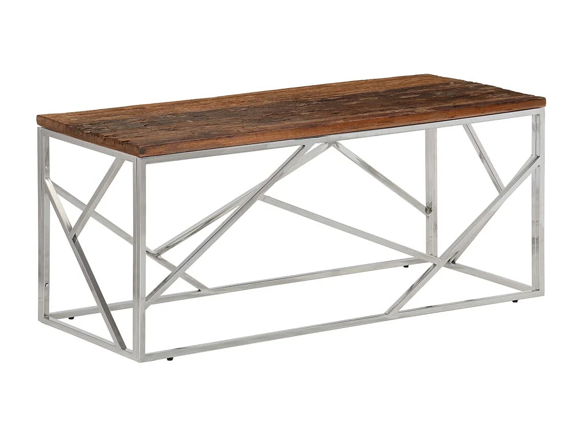 Mesa de centro de acero inoxidable plateado y madera maciza