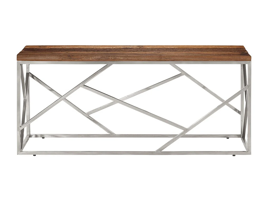 Mesa de centro de acero inoxidable plateado y madera maciza