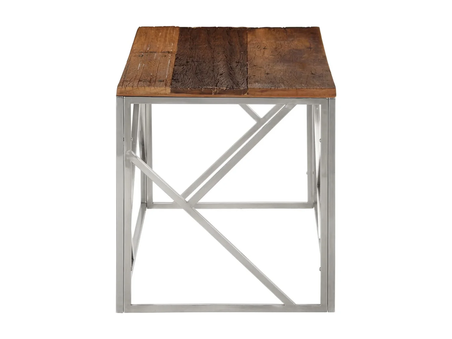 Mesa de centro de acero inoxidable plateado y madera maciza