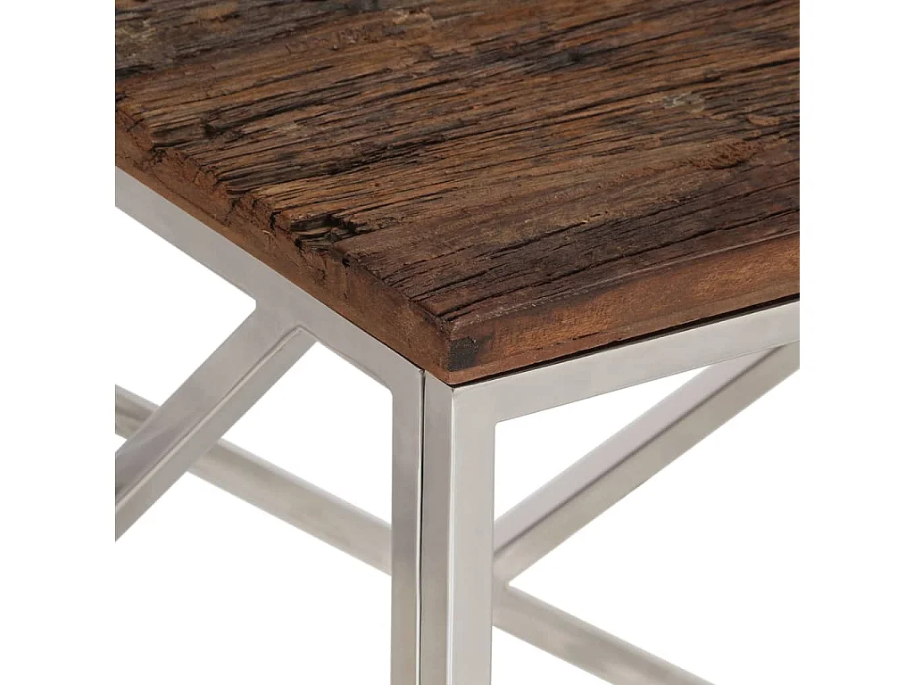 Mesa de centro de acero inoxidable plateado y madera maciza