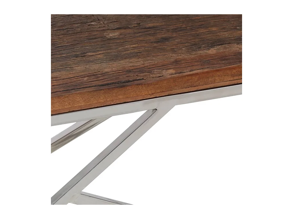 Tavolino Salotto Argento Acciaio Inossidabile e Legno Massello