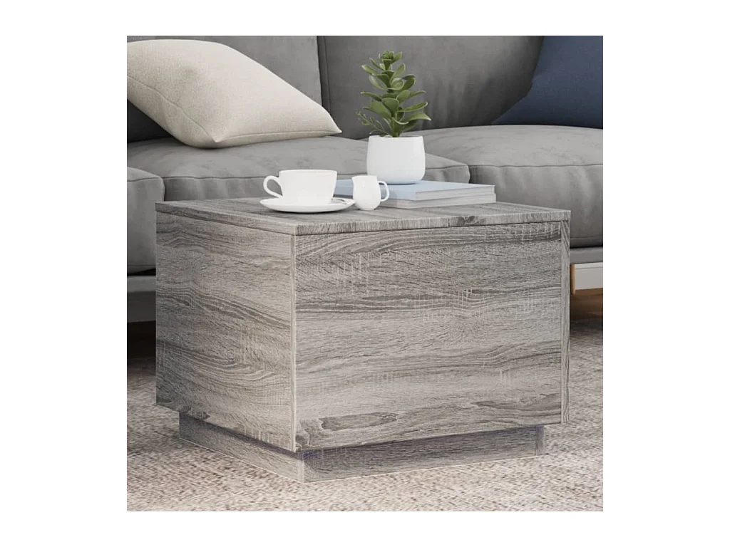 Tavolino da Salotto con Luci LED Grigio Sonoma 50x50x40 cm