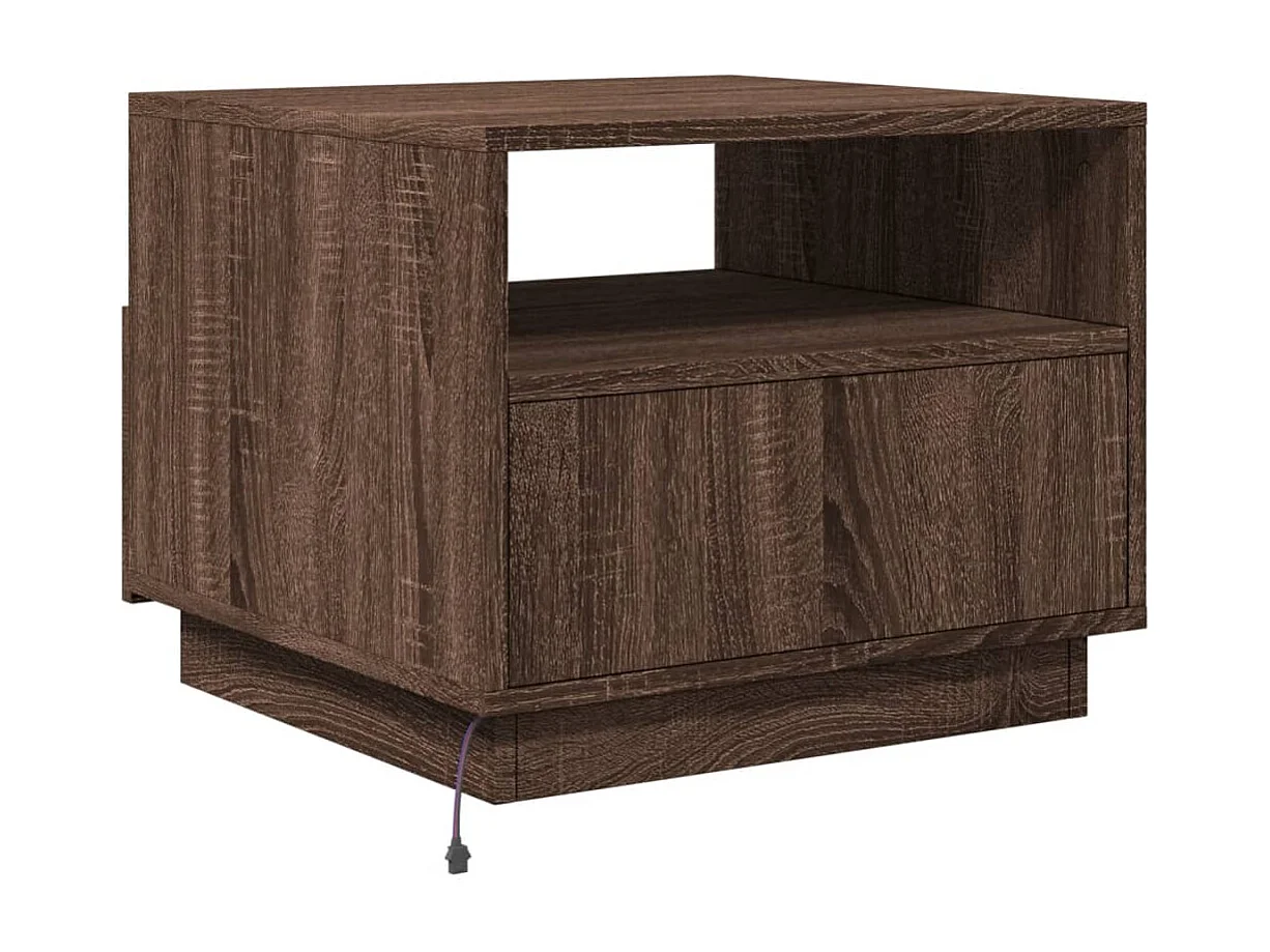 Tavolino da Soggiorno con Luci LED Rovere Marrone 50x49x40 cm