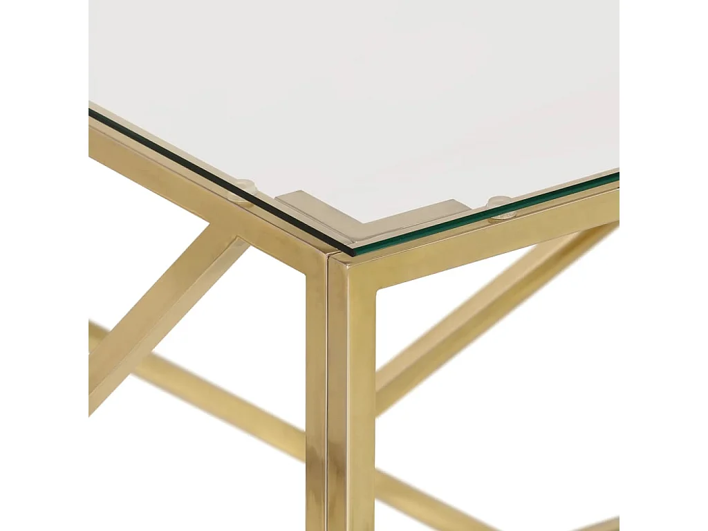 Mesa de centro aço inoxidável e vidro temperado dourado