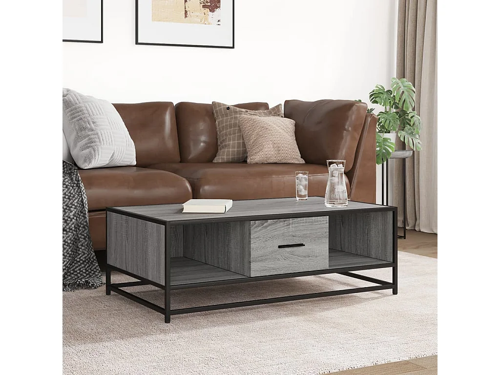 Tavolino Grigio Sonoma 100x57x35 cm Legno Multistrato e Metallo