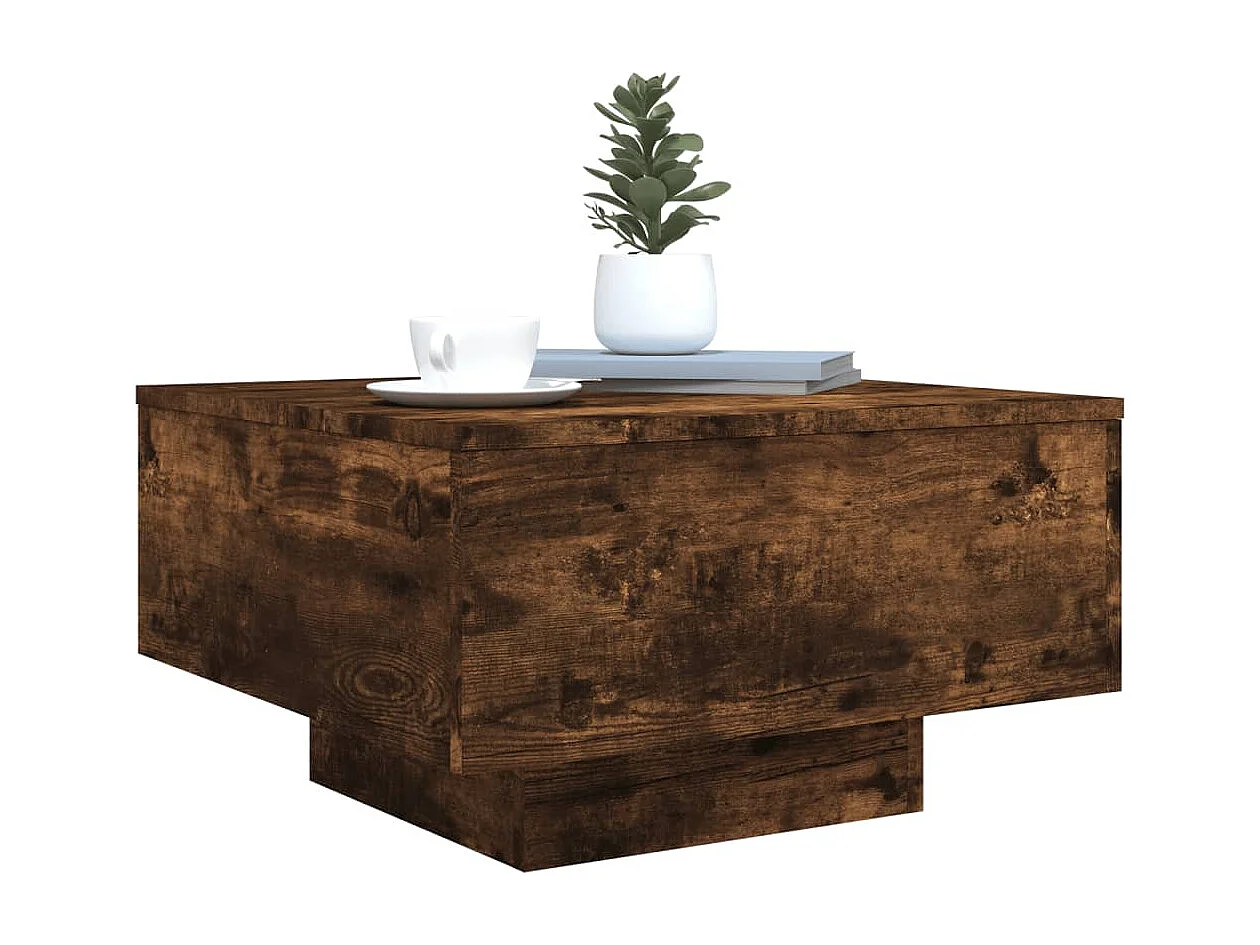 Tavolino da Soggiorno con Luci LED Rovere Fumo 55x55x31 cm