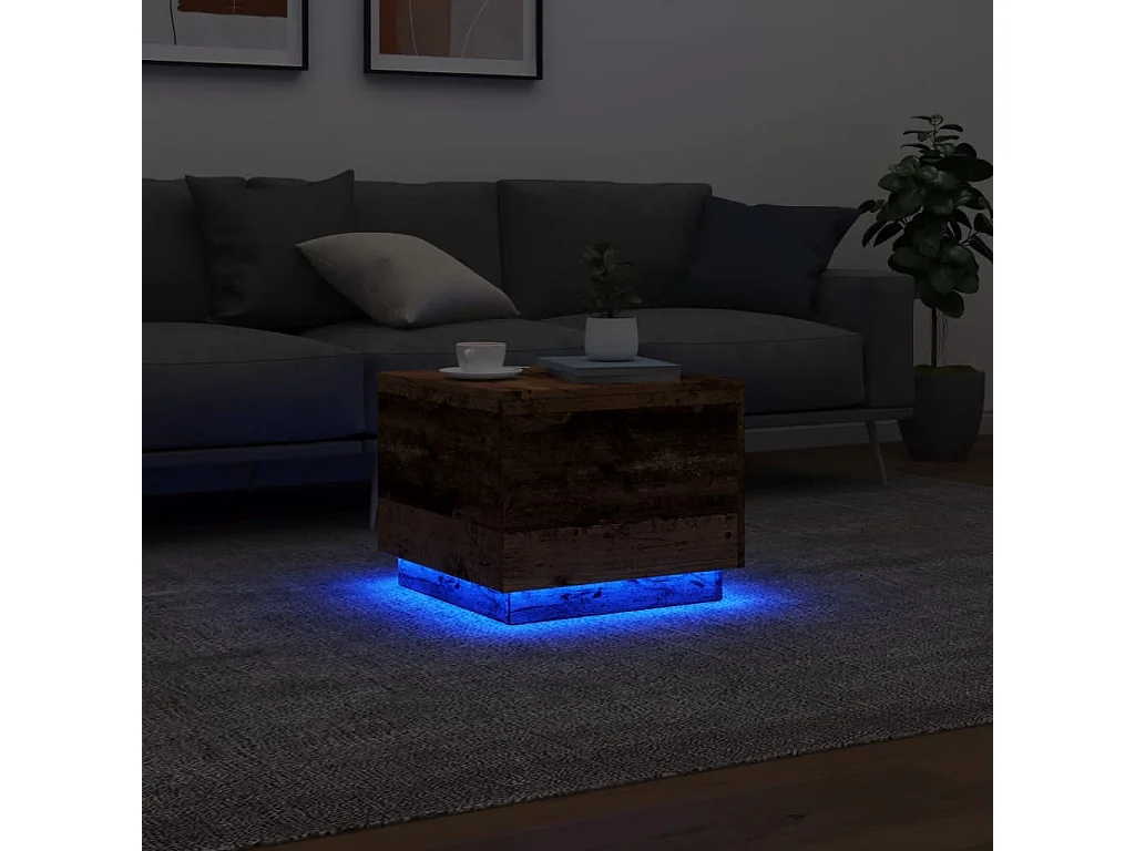 Table basse avec lumières LED vieux bois 50x50x40 cm