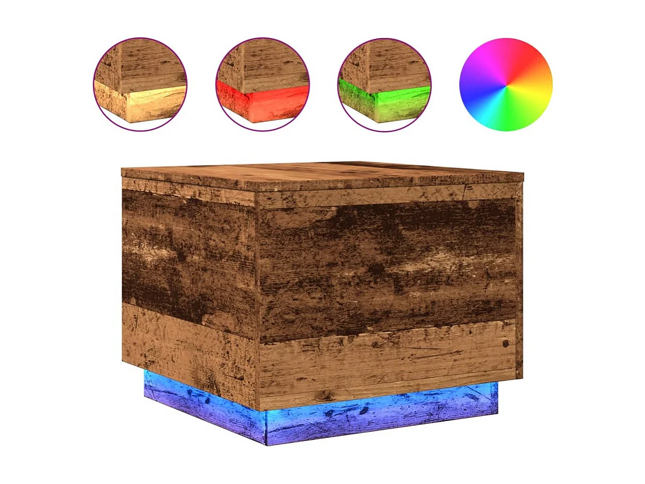Table basse avec lumières LED vieux bois 50x50x40 cm