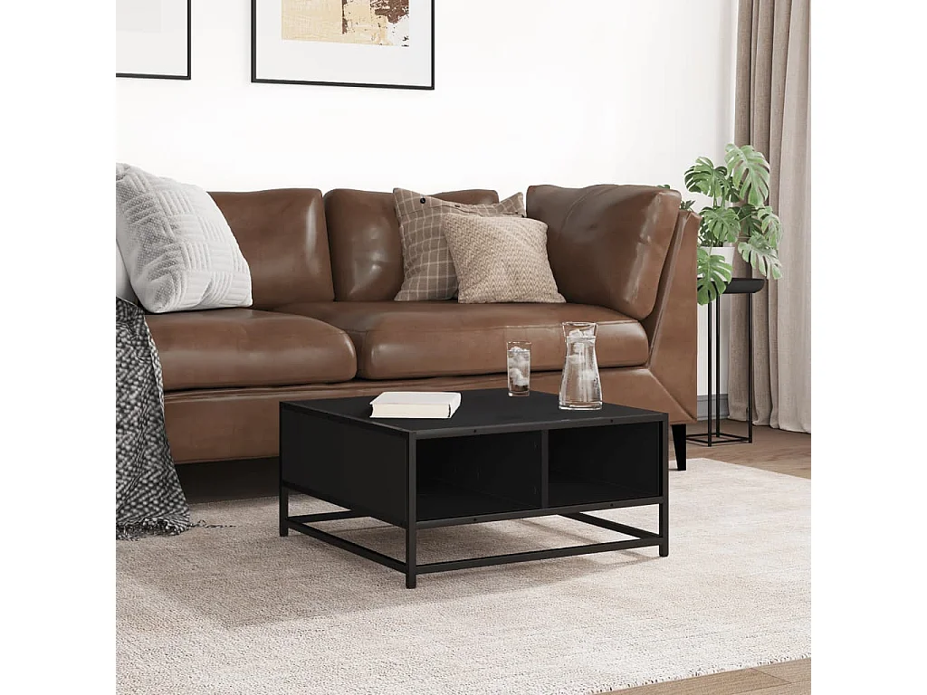 Table basse noir 60,5x60,5x30 cm bois d'ingénierie et métal