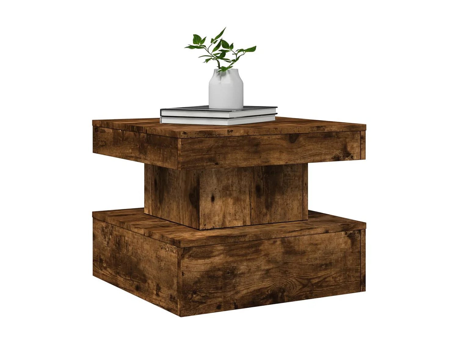 Table basse avec lumières LED chêne fumé 50x50x40 cm