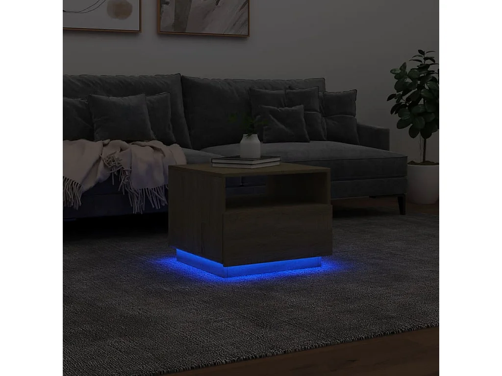 Table basse avec lumières LED chêne sonoma 50x49x40 cm