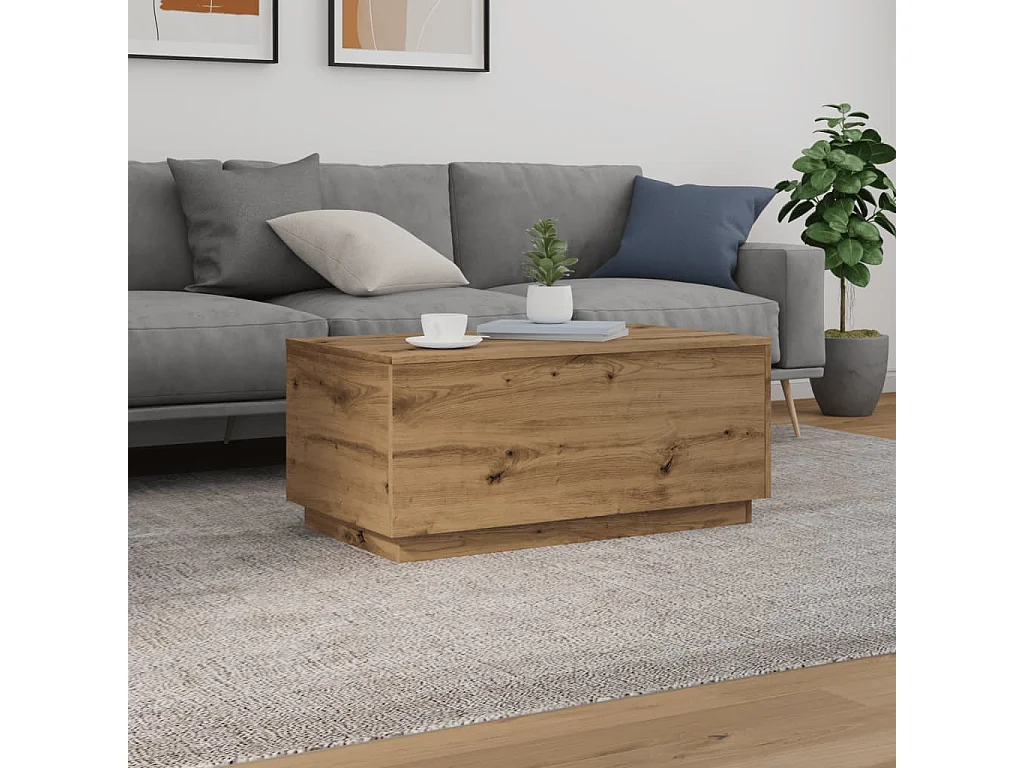 Tavolino da Salotto con Luci LED Rovere Artigianale 90x50x40 cm