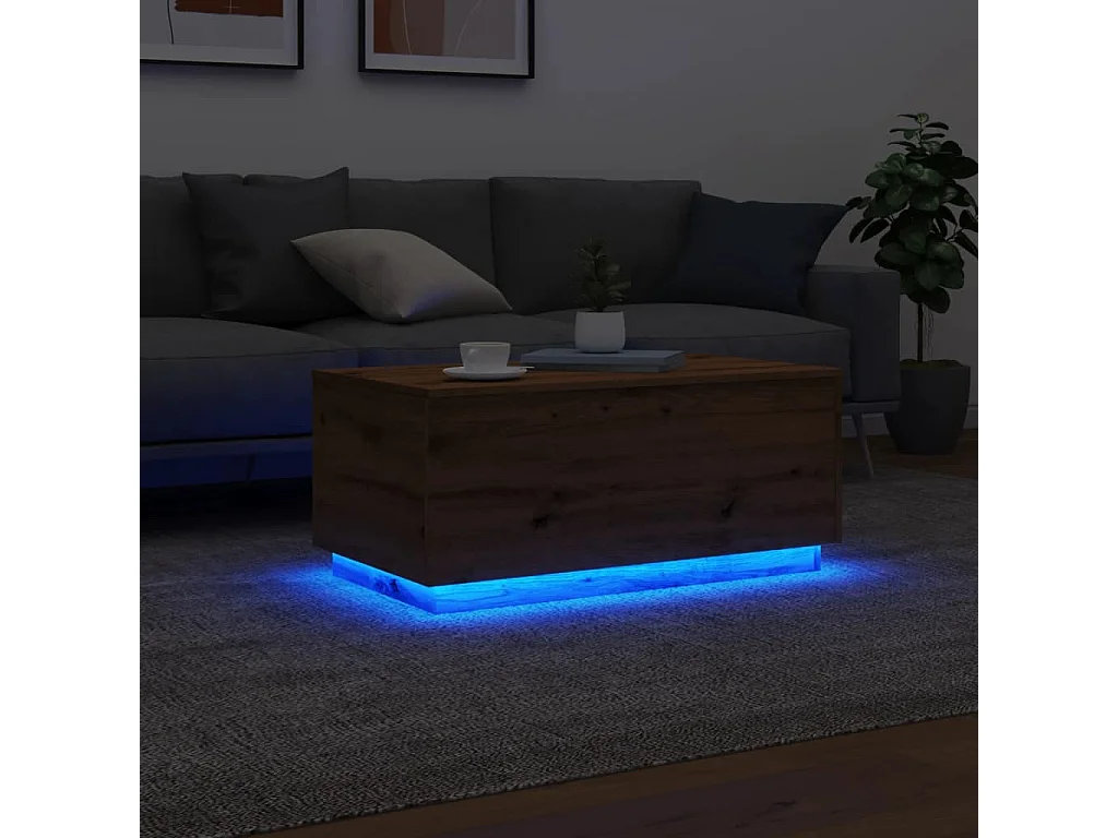 Tavolino da Salotto con Luci LED Rovere Artigianale 90x50x40 cm
